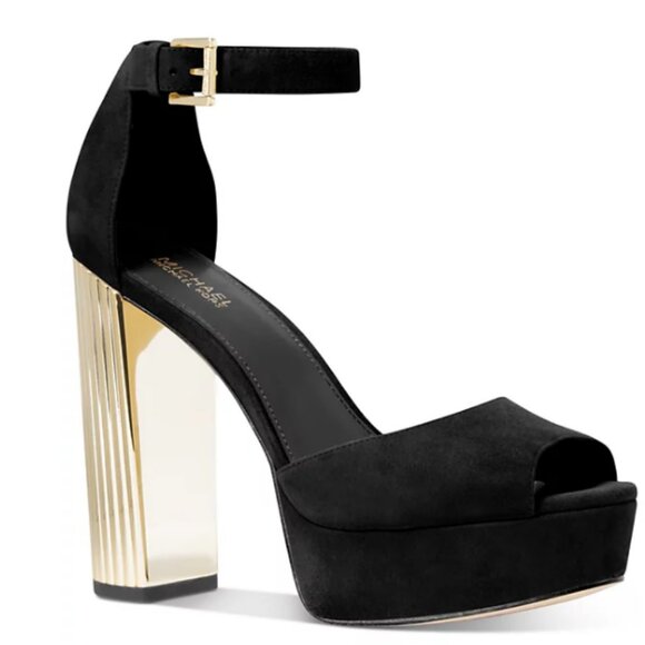 MICHAEL Michael Kors Shoes - NIB Michael Kors Porter Platform Sandals * Black Suede + Gold Heel * Size 7M